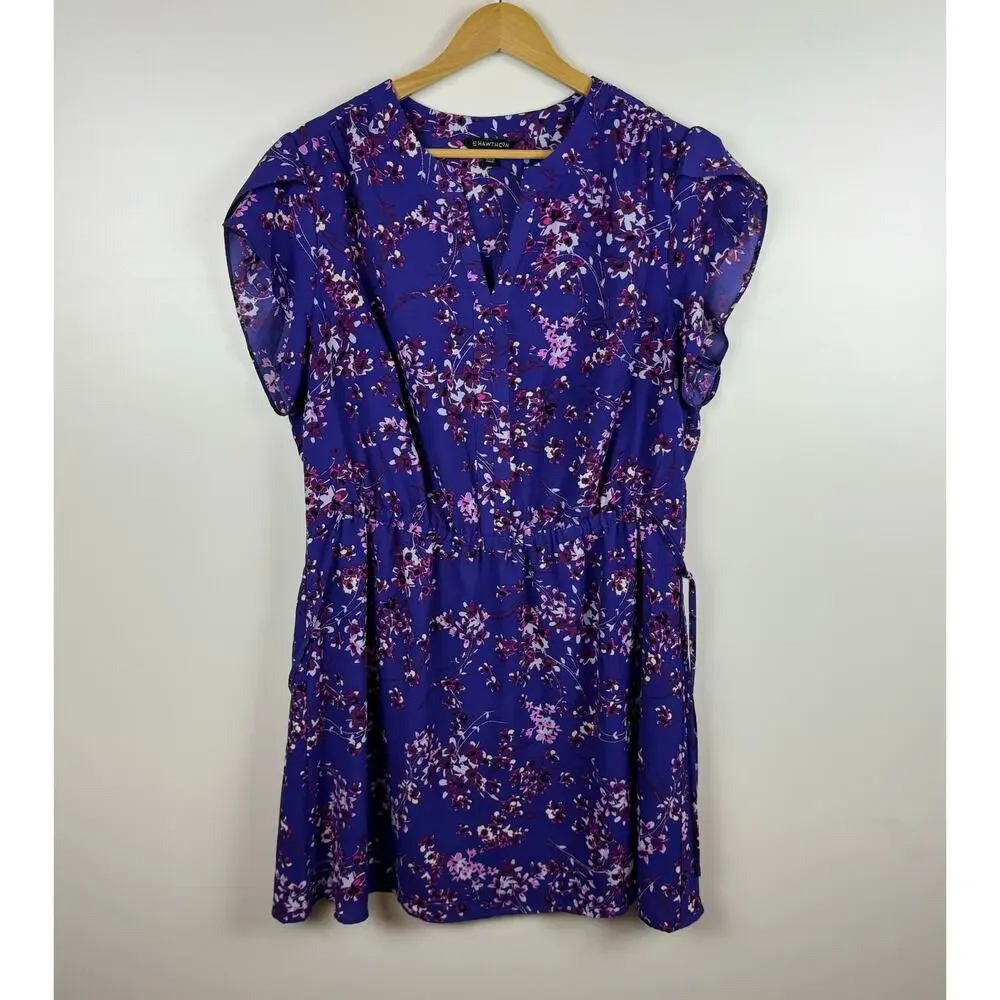41 Hawthorn Womens Floral Cinched Waist Mini Dress in Purple Sz 1X | Feminine - Picture 3 of 15